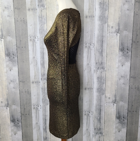 Alice + Olivia Selma Mesh Back Gold Sheath Dress - Picture 4 of 9